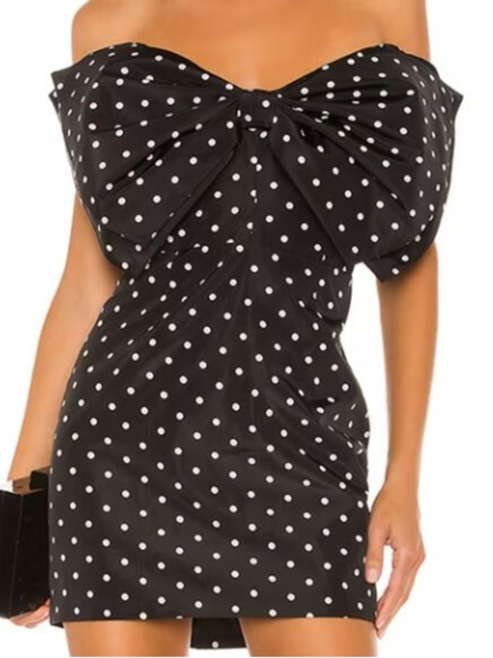 Bardot Black Polka Dot Mini Dress with Bow Detail